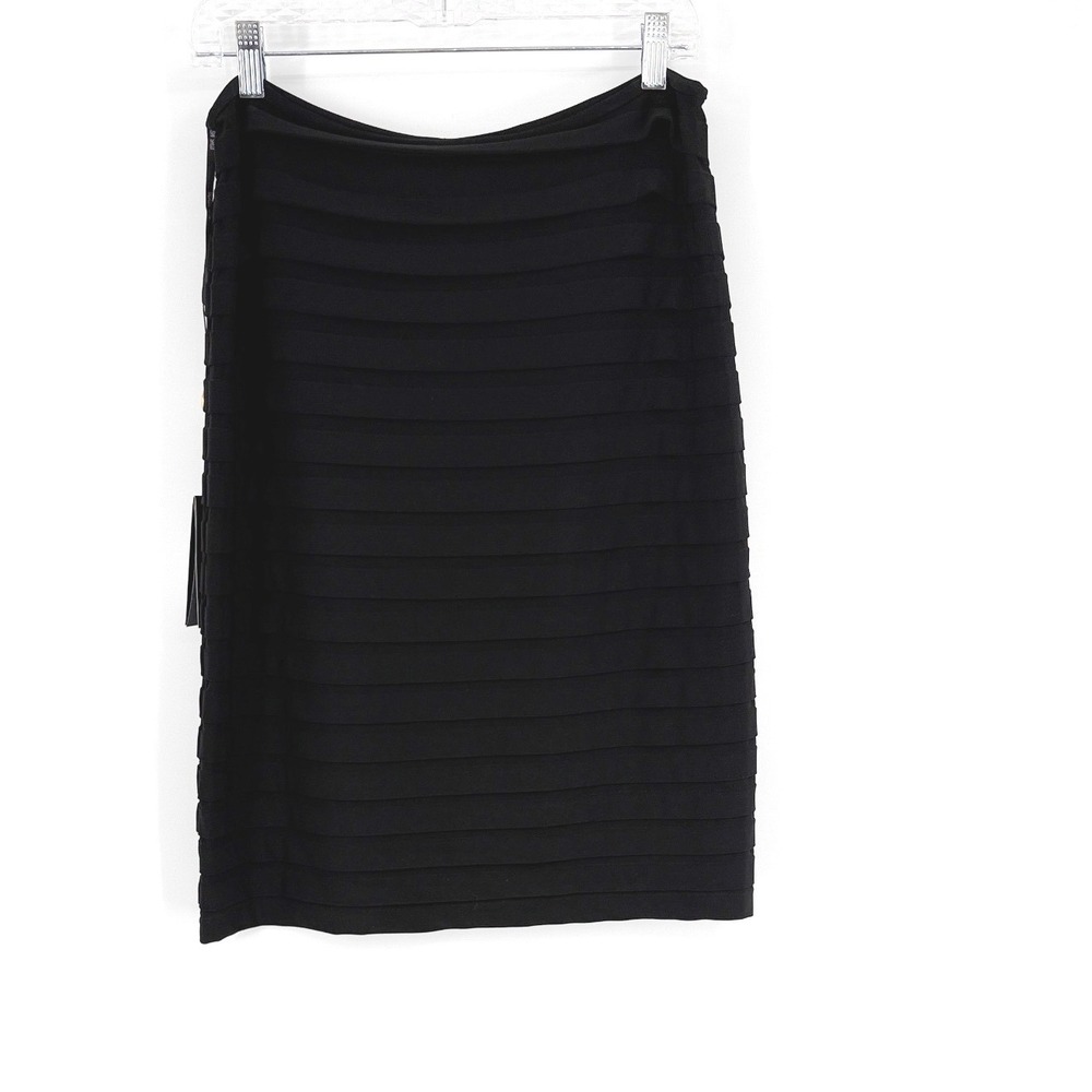 Tadashi Shoji Black Pintuck Tiered Pencil Skirt OMD513MN NWT Large Shutter Pleat